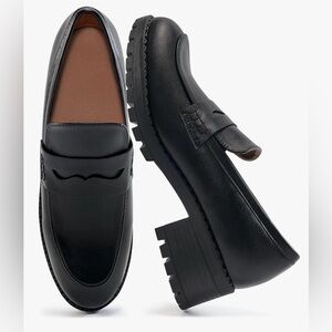 Black Oxford Women’s Chunky Wedge Penny Loafers